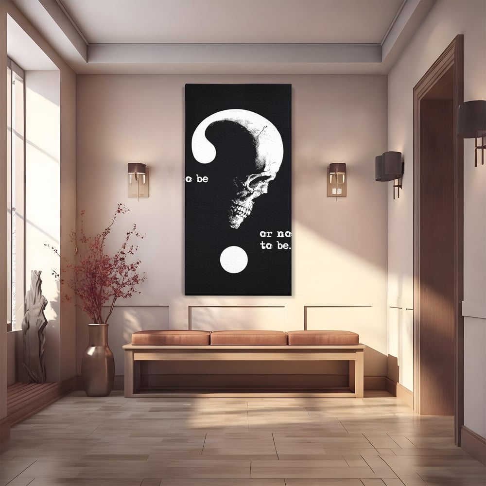 Tablou canvas cu tablou canvas cu craniu si semnul intrebarii, fara rama, pe sasiu de lemn